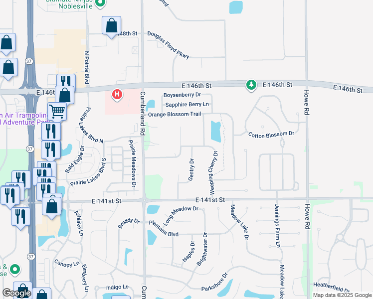 map of restaurants, bars, coffee shops, grocery stores, and more near 10010 Weeping Cherry Drive in Fishers