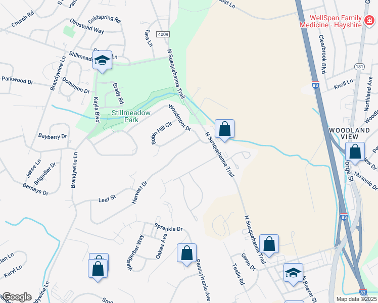 map of restaurants, bars, coffee shops, grocery stores, and more near 220 Harvest Drive in York