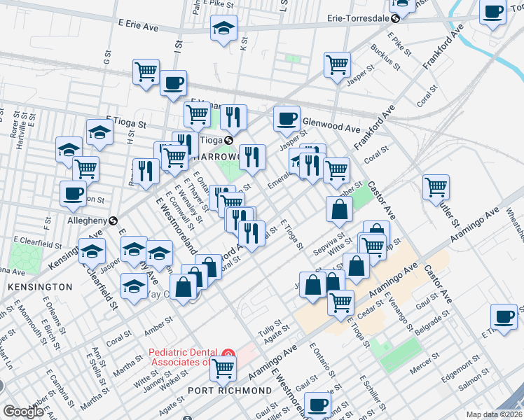 map of restaurants, bars, coffee shops, grocery stores, and more near in Philadelphia
