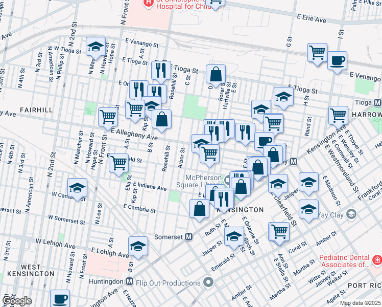 map of restaurants, bars, coffee shops, grocery stores, and more near in Philadelphia