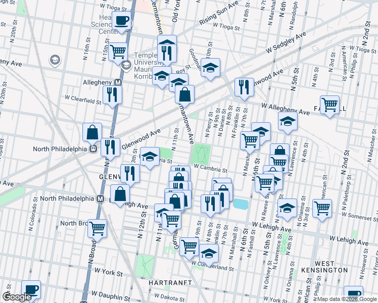 map of restaurants, bars, coffee shops, grocery stores, and more near 2946 Germantown Avenue in Philadelphia