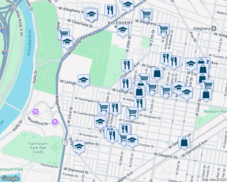map of restaurants, bars, coffee shops, grocery stores, and more near in Philadelphia