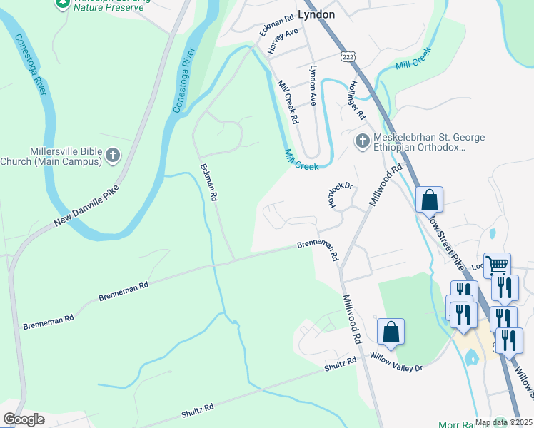 map of restaurants, bars, coffee shops, grocery stores, and more near 331 Wendover Way in Lancaster