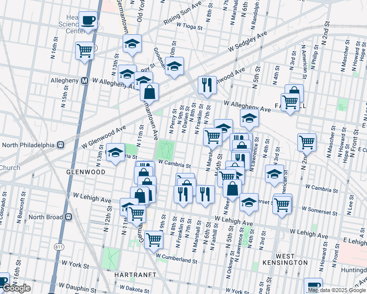 map of restaurants, bars, coffee shops, grocery stores, and more near 2946 North 8th Street in Philadelphia