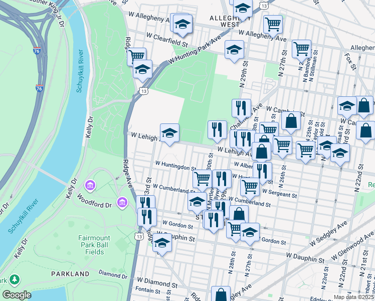 map of restaurants, bars, coffee shops, grocery stores, and more near 2653 N Napa St in Philadelphia