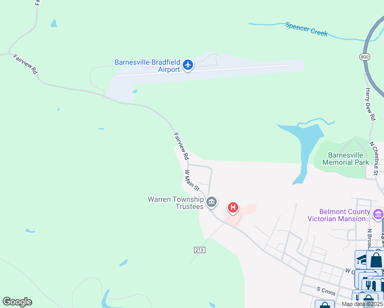 map of restaurants, bars, coffee shops, grocery stores, and more near 61941 Fairview Road in Barnesville