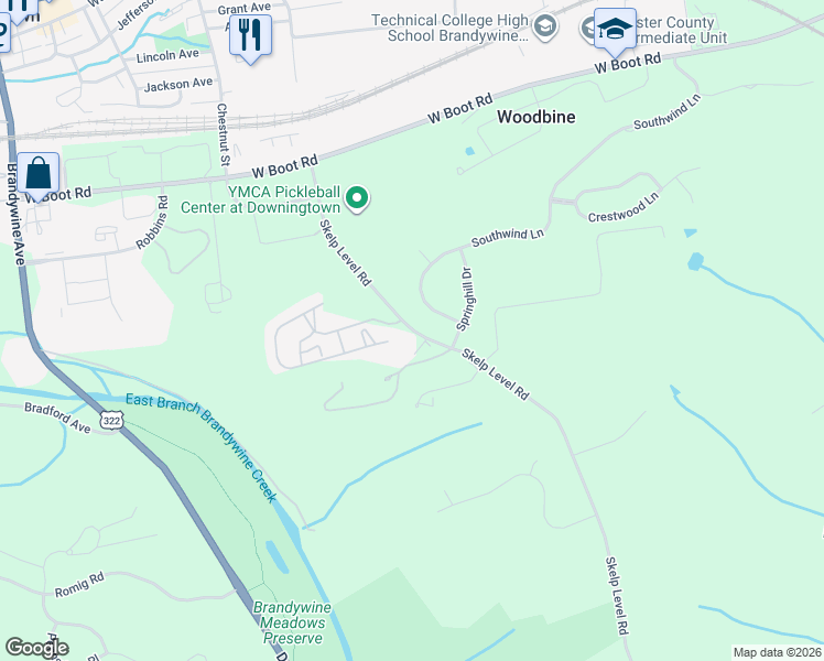 map of restaurants, bars, coffee shops, grocery stores, and more near 7 Southwind Lane in Downingtown