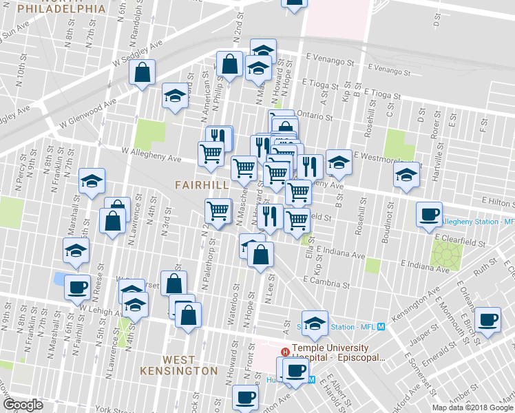 map of restaurants, bars, coffee shops, grocery stores, and more near 155 West Clearfield Street in Philadelphia