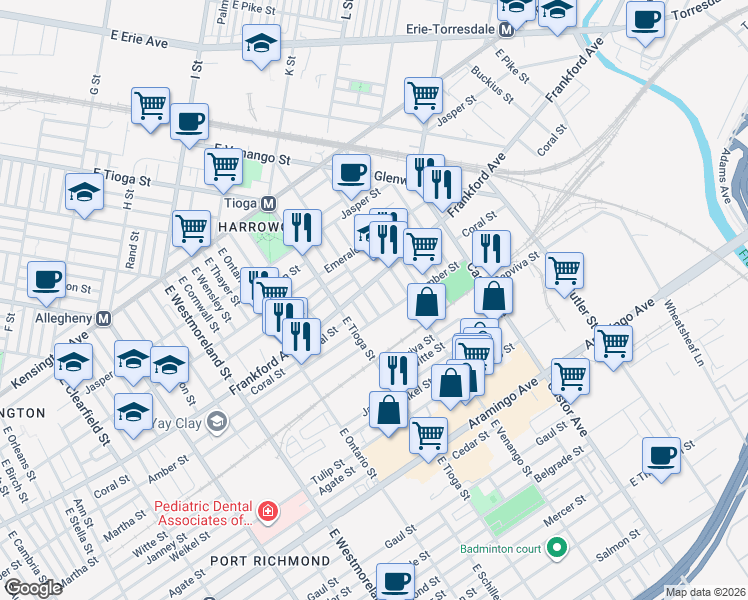 map of restaurants, bars, coffee shops, grocery stores, and more near 3543 Frankford Avenue in Philadelphia