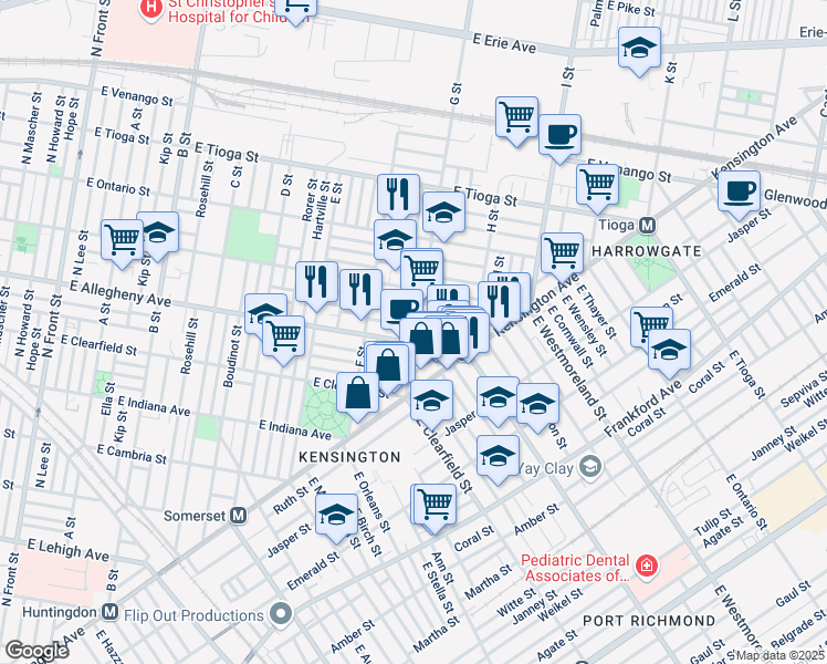 map of restaurants, bars, coffee shops, grocery stores, and more near 760 East Madison Street in Philadelphia