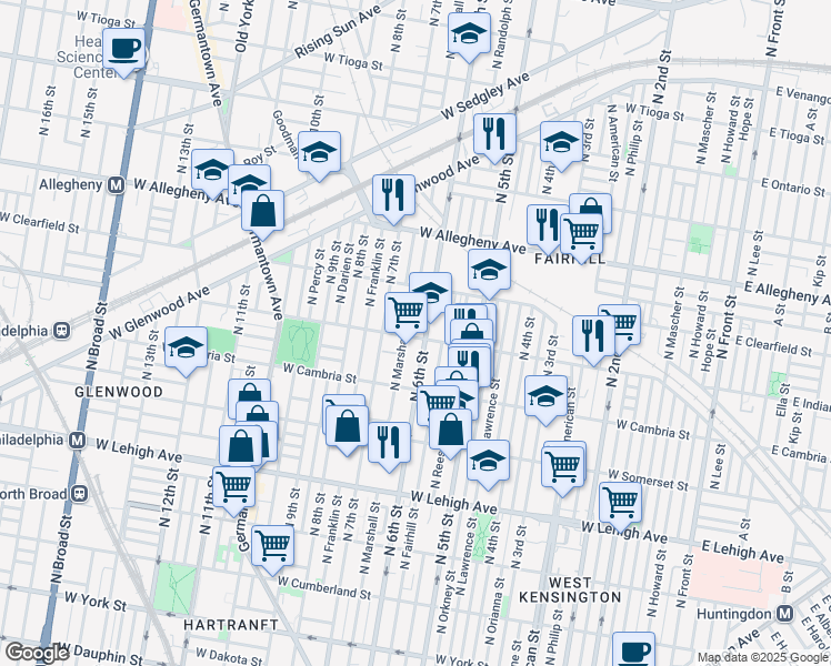map of restaurants, bars, coffee shops, grocery stores, and more near 3024 North 6th Street in Philadelphia