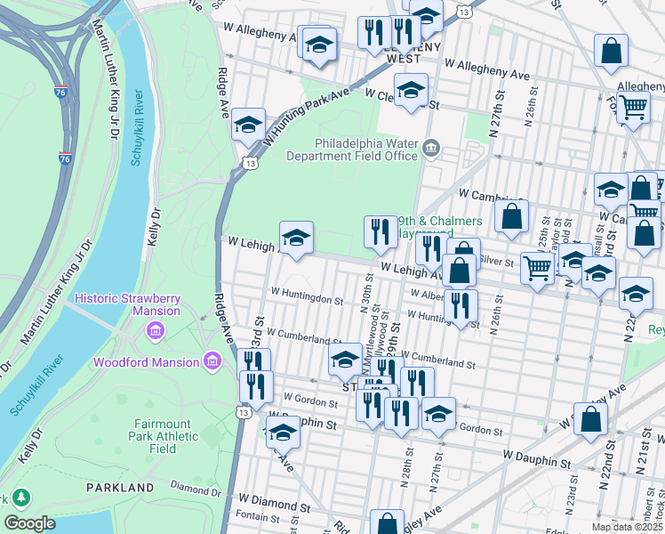 map of restaurants, bars, coffee shops, grocery stores, and more near in Philadelphia