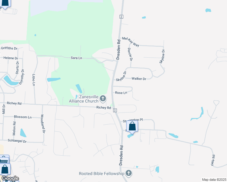 map of restaurants, bars, coffee shops, grocery stores, and more near 400A Jonathan Lane in Zanesville