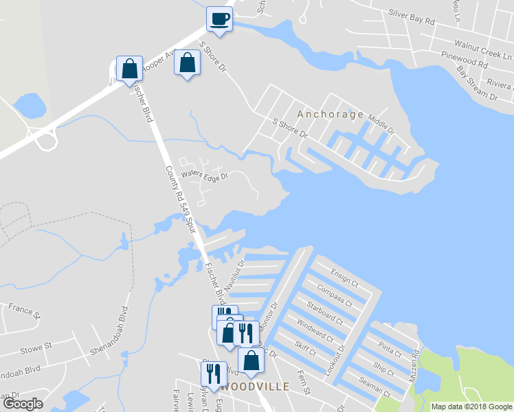 map of restaurants, bars, coffee shops, grocery stores, and more near 122 Waters Edge Drive in Toms River