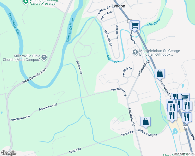 map of restaurants, bars, coffee shops, grocery stores, and more near 336 Wendover Way in Lancaster