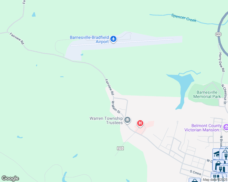 map of restaurants, bars, coffee shops, grocery stores, and more near 61941 Fairview Road in Barnesville