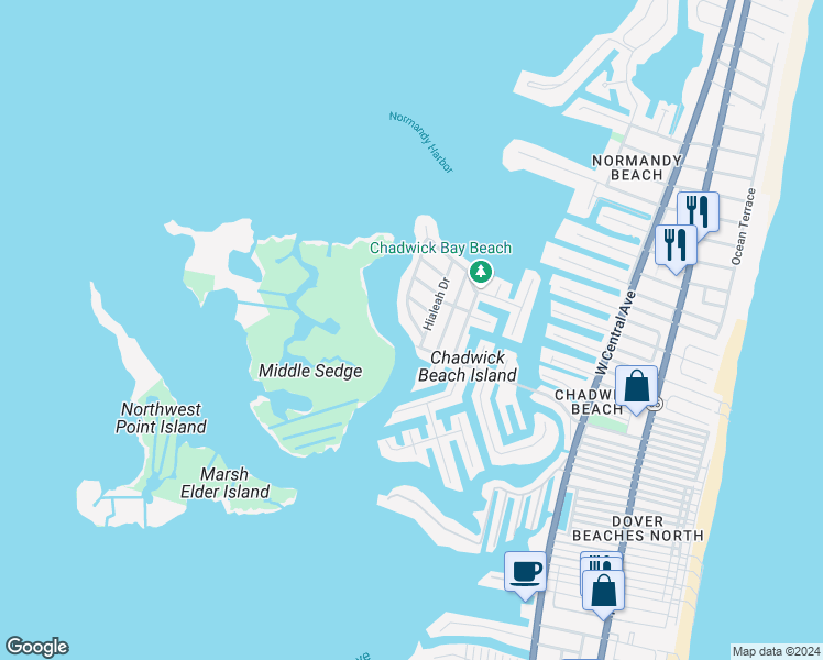 map of restaurants, bars, coffee shops, grocery stores, and more near 455 Boca Raton Drive in Lavallette