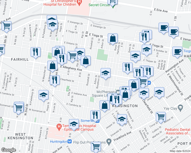 map of restaurants, bars, coffee shops, grocery stores, and more near 3142 Arbor Street in Philadelphia