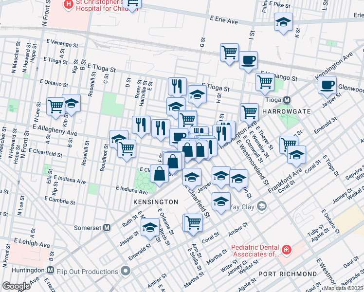 map of restaurants, bars, coffee shops, grocery stores, and more near 760 East Hilton Street in Philadelphia