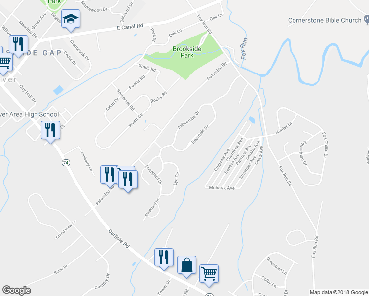 map of restaurants, bars, coffee shops, grocery stores, and more near 1912 Deerfield Drive in Dover