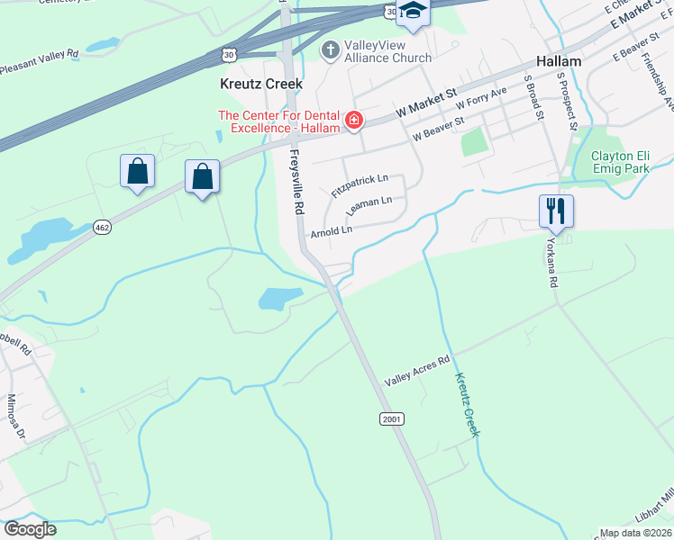map of restaurants, bars, coffee shops, grocery stores, and more near 221 Frysville Road in Hallam