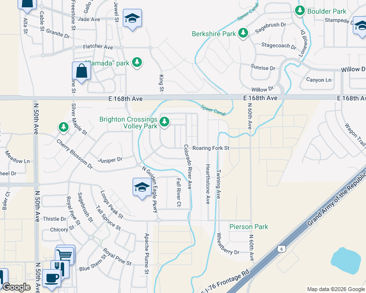 map of restaurants, bars, coffee shops, grocery stores, and more near 778 Colorado River Avenue in Brighton