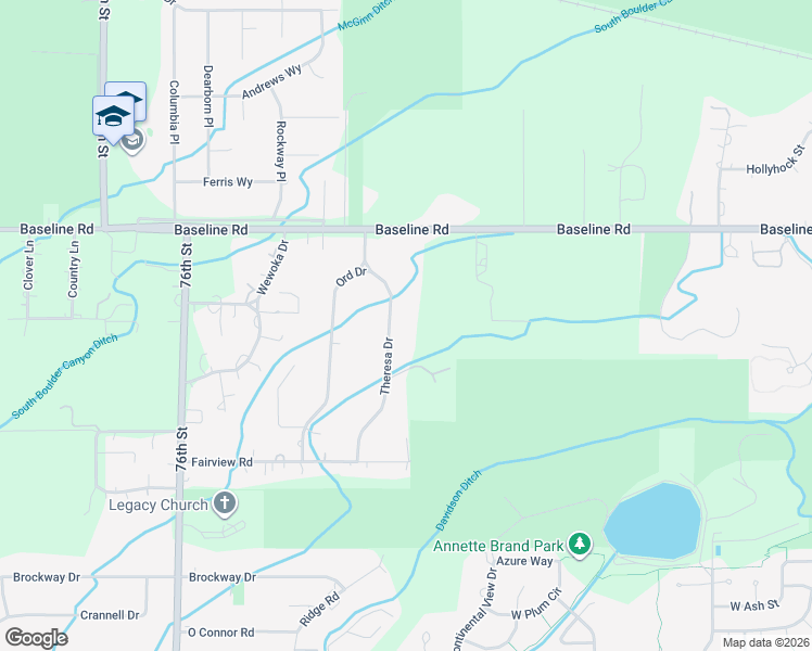 map of restaurants, bars, coffee shops, grocery stores, and more near 584 Theresa Drive in Boulder