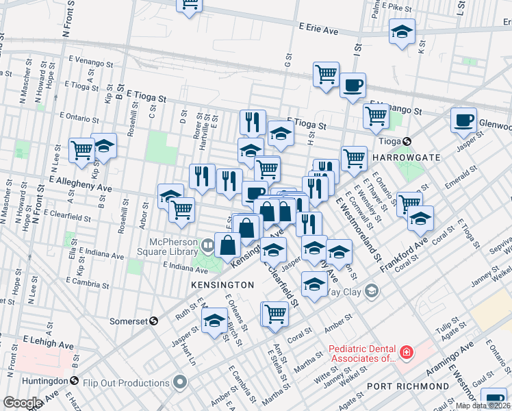 map of restaurants, bars, coffee shops, grocery stores, and more near in Philadelphia