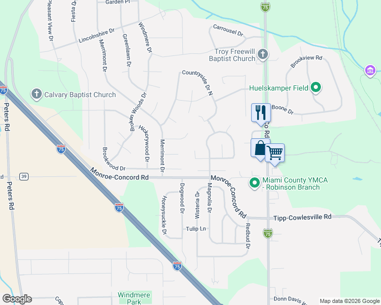 map of restaurants, bars, coffee shops, grocery stores, and more near 380 Locust View Way in Troy
