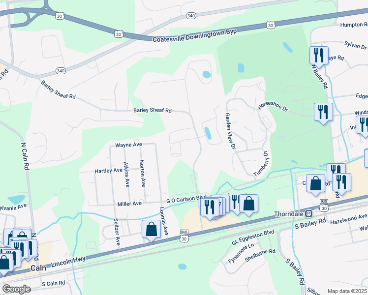 map of restaurants, bars, coffee shops, grocery stores, and more near 313 Essex Street in Coatesville