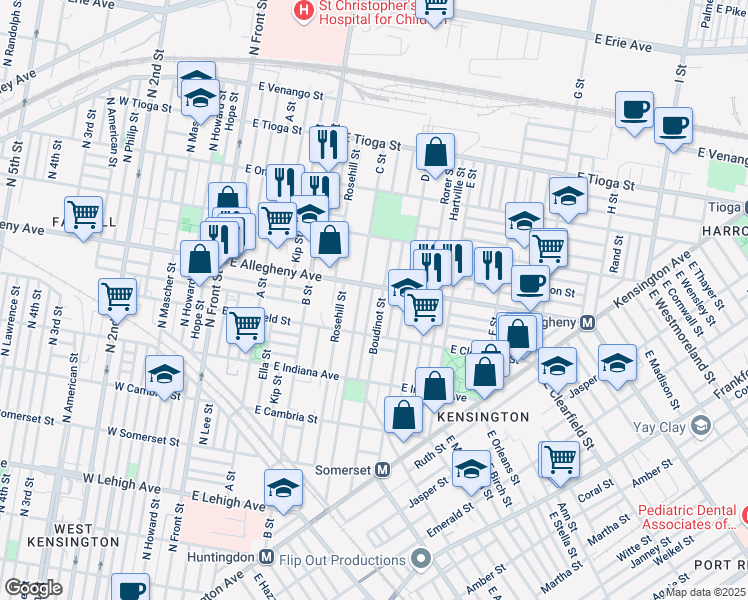 map of restaurants, bars, coffee shops, grocery stores, and more near 406 East Allegheny Avenue in Philadelphia