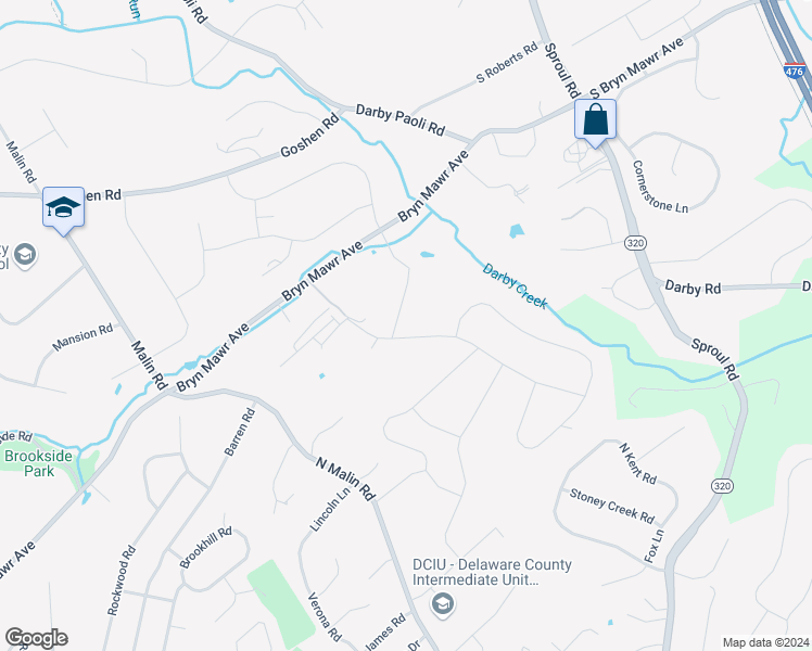 map of restaurants, bars, coffee shops, grocery stores, and more near 943 Hunt Road in Broomall