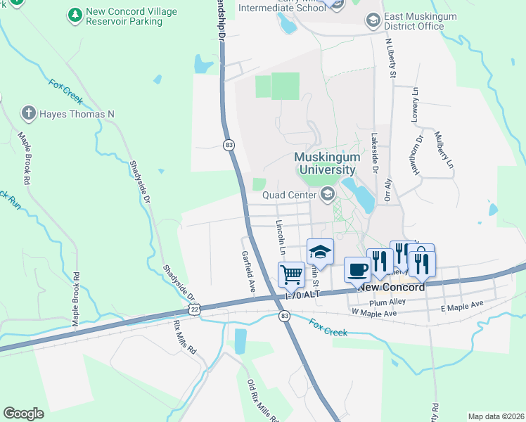 map of restaurants, bars, coffee shops, grocery stores, and more near 186 Montgomery Boulevard in New Concord