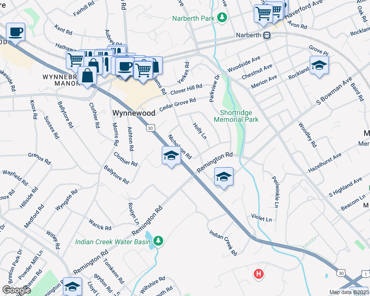 map of restaurants, bars, coffee shops, grocery stores, and more near 426 Williams Road in Wynnewood