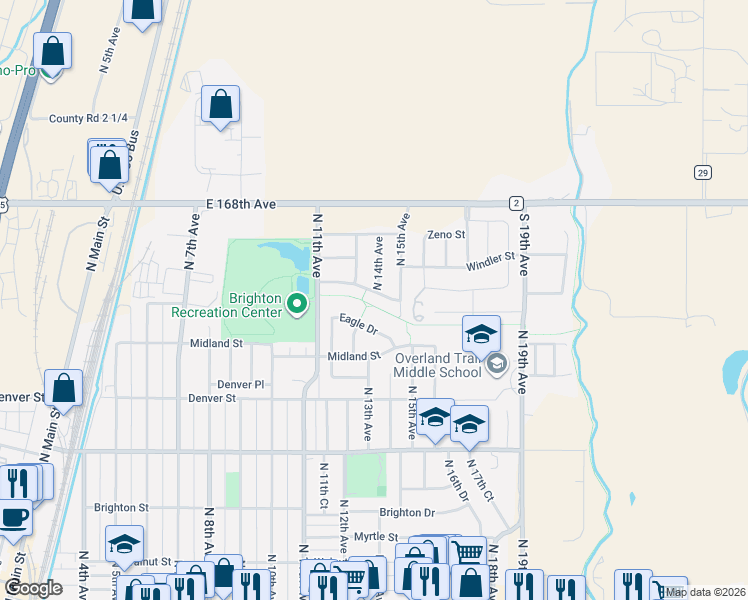 map of restaurants, bars, coffee shops, grocery stores, and more near 1428 Cherrywood Drive in Brighton