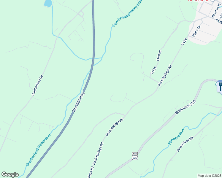 map of restaurants, bars, coffee shops, grocery stores, and more near 204 Sunshine Heights Drive in Bedford