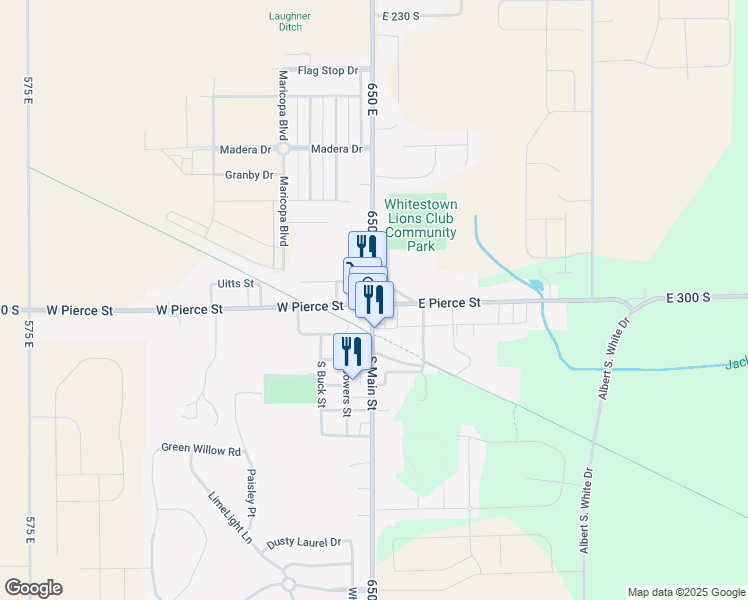 map of restaurants, bars, coffee shops, grocery stores, and more near 3821 Lilac Lane in Whitestown