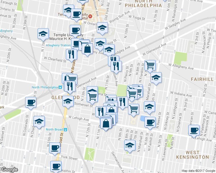 map of restaurants, bars, coffee shops, grocery stores, and more near 1046 West Stella Street in Philadelphia