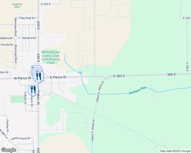 map of restaurants, bars, coffee shops, grocery stores, and more near 6920 East 300 South in Whitestown