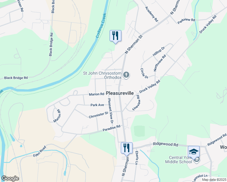 map of restaurants, bars, coffee shops, grocery stores, and more near 760 Marion Road in York