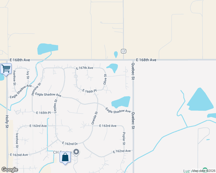map of restaurants, bars, coffee shops, grocery stores, and more near 7025 East 166th Place in Brighton