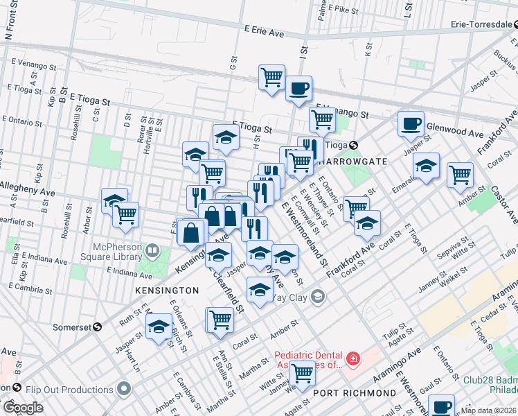 map of restaurants, bars, coffee shops, grocery stores, and more near 3227 Potter Street in Philadelphia