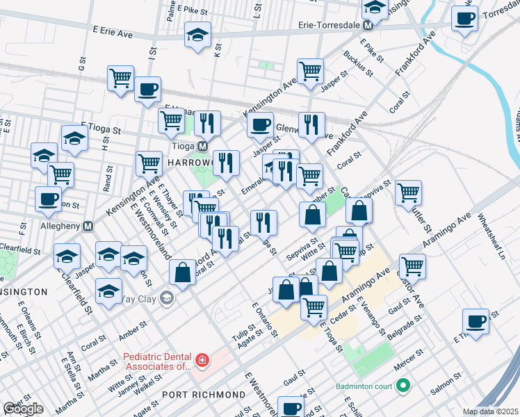 map of restaurants, bars, coffee shops, grocery stores, and more near 3524 Frankford Avenue in Philadelphia