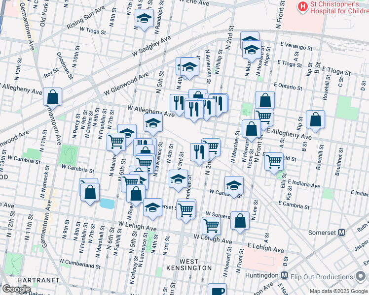 map of restaurants, bars, coffee shops, grocery stores, and more near 3045 North 3rd Street in Philadelphia