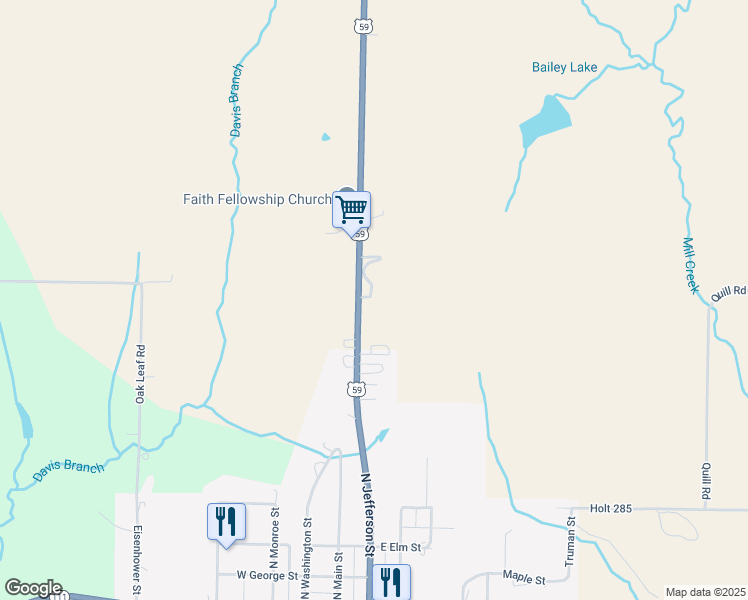 map of restaurants, bars, coffee shops, grocery stores, and more near 27987 U.S. 59 in Oregon