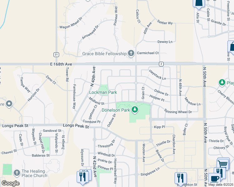 map of restaurants, bars, coffee shops, grocery stores, and more near 540 Oxbow Dr in Brighton