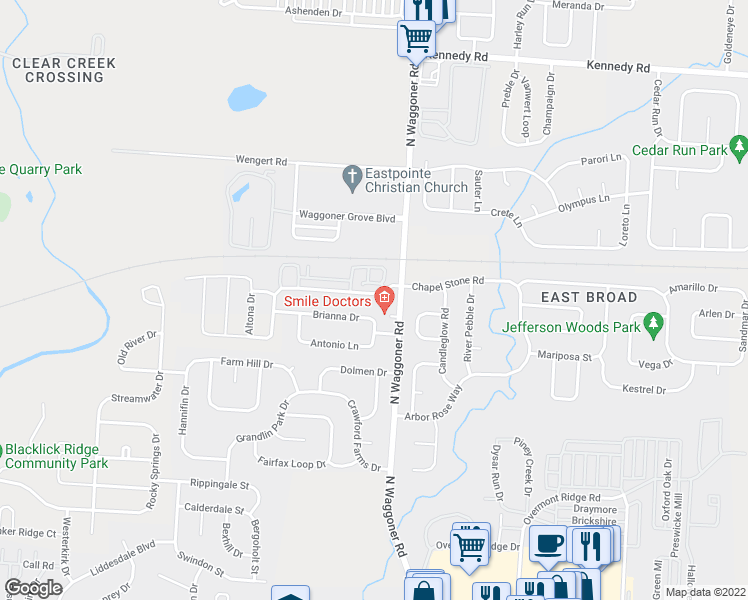 map of restaurants, bars, coffee shops, grocery stores, and more near 7961 Chapel Stone Road in Blacklick