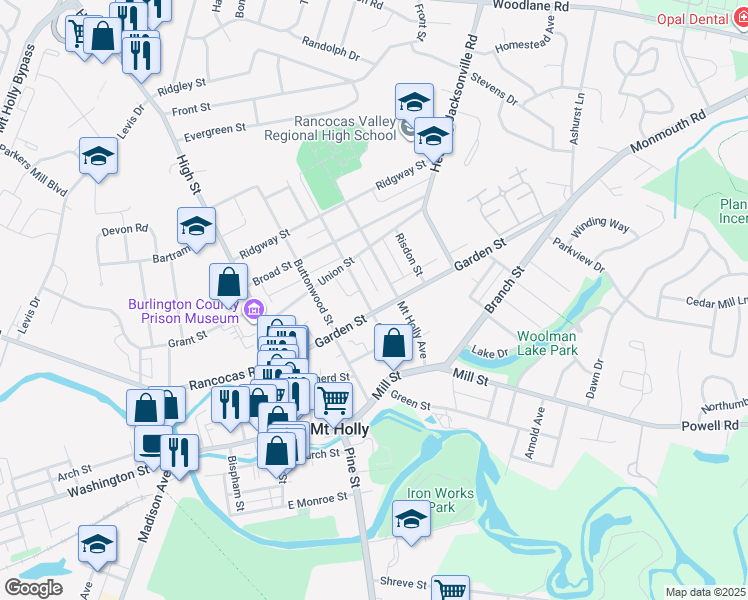 map of restaurants, bars, coffee shops, grocery stores, and more near 209 Garden Street in Mount Holly