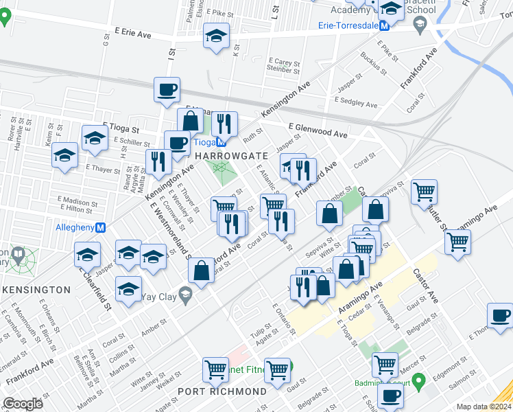 map of restaurants, bars, coffee shops, grocery stores, and more near in Philadelphia