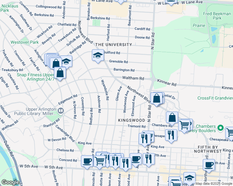 map of restaurants, bars, coffee shops, grocery stores, and more near 1981 Glenn Avenue in Columbus